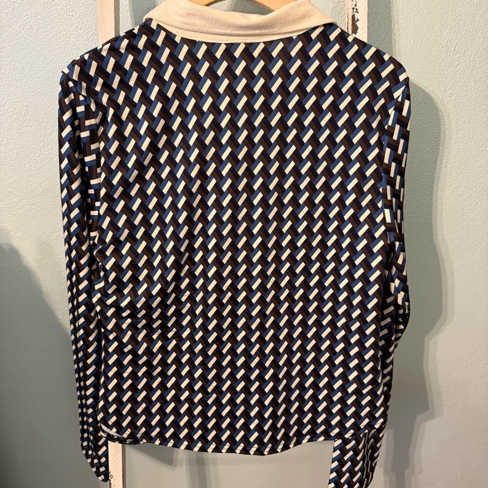 NWT Melloday Navy Cream Geometric Button Up Collared Long Sleeve Size L - Picture 5 of 10